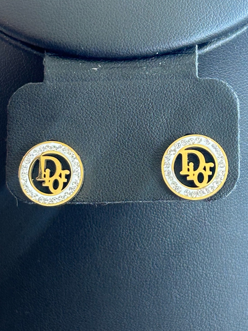 Gold and Black Logo Crystal Circle Stud Earrings